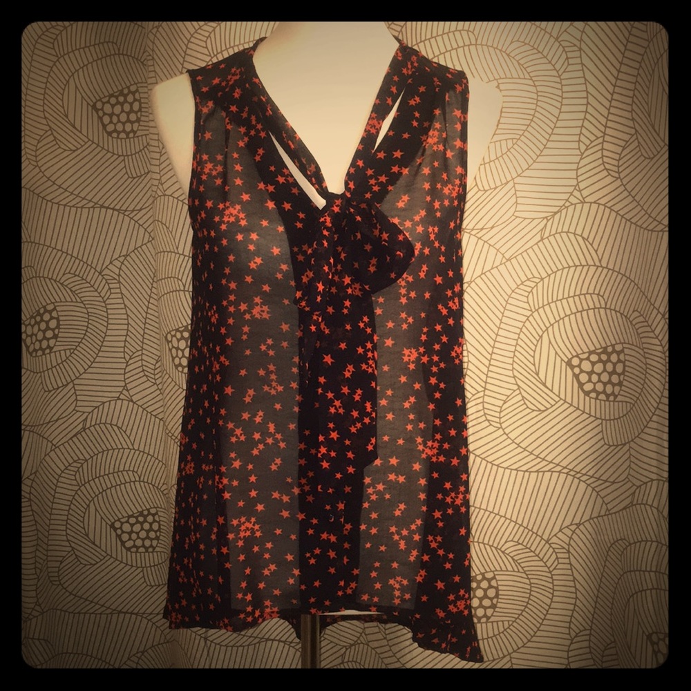Romeo & Juliet Couture Tie Neck Star Print Blouse